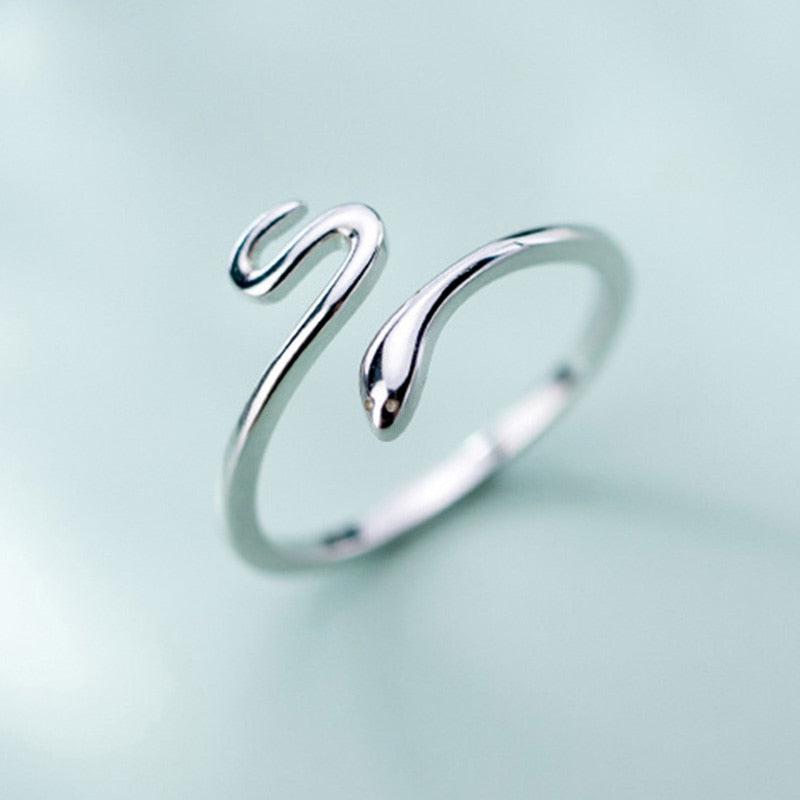 Trendy Simple Silver Color Snake Shape Adjustable Ring for Women Snake Ring Party Birthday Gift Jewelry Girl Accessories