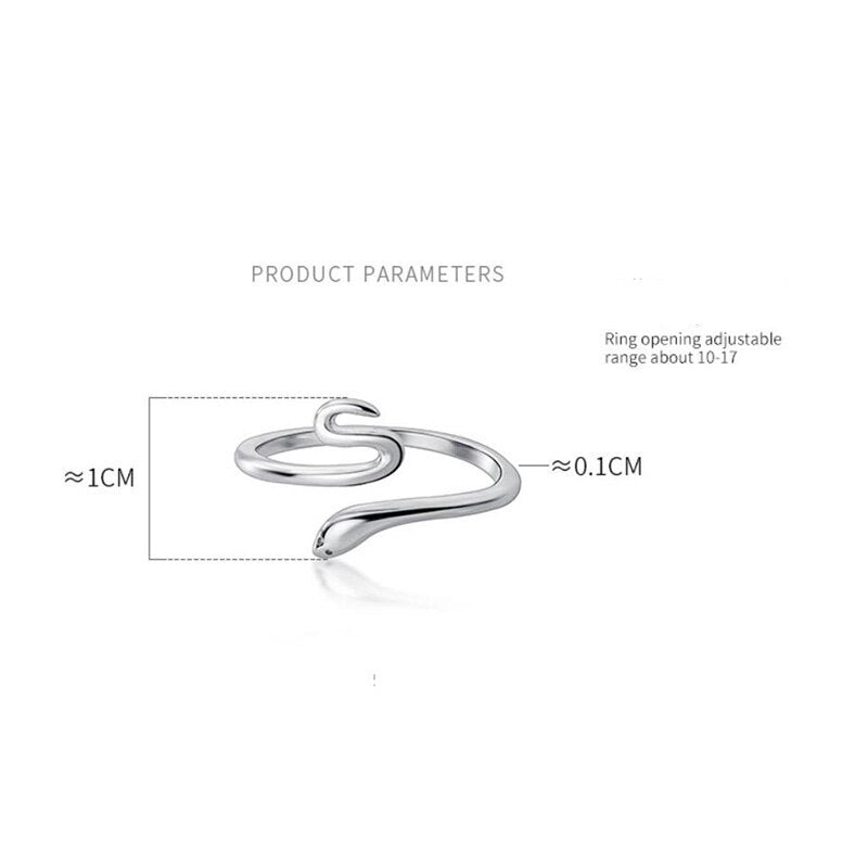 Trendy Simple Silver Color Snake Shape Adjustable Ring for Women Snake Ring Party Birthday Gift Jewelry Girl Accessories