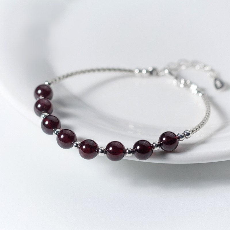 Trendy Simple Style Garnet Beads Bracelet Classic Natural Stone 925 Sterling Sliver Bracelet Fine Jewelry for Women Hot Selling