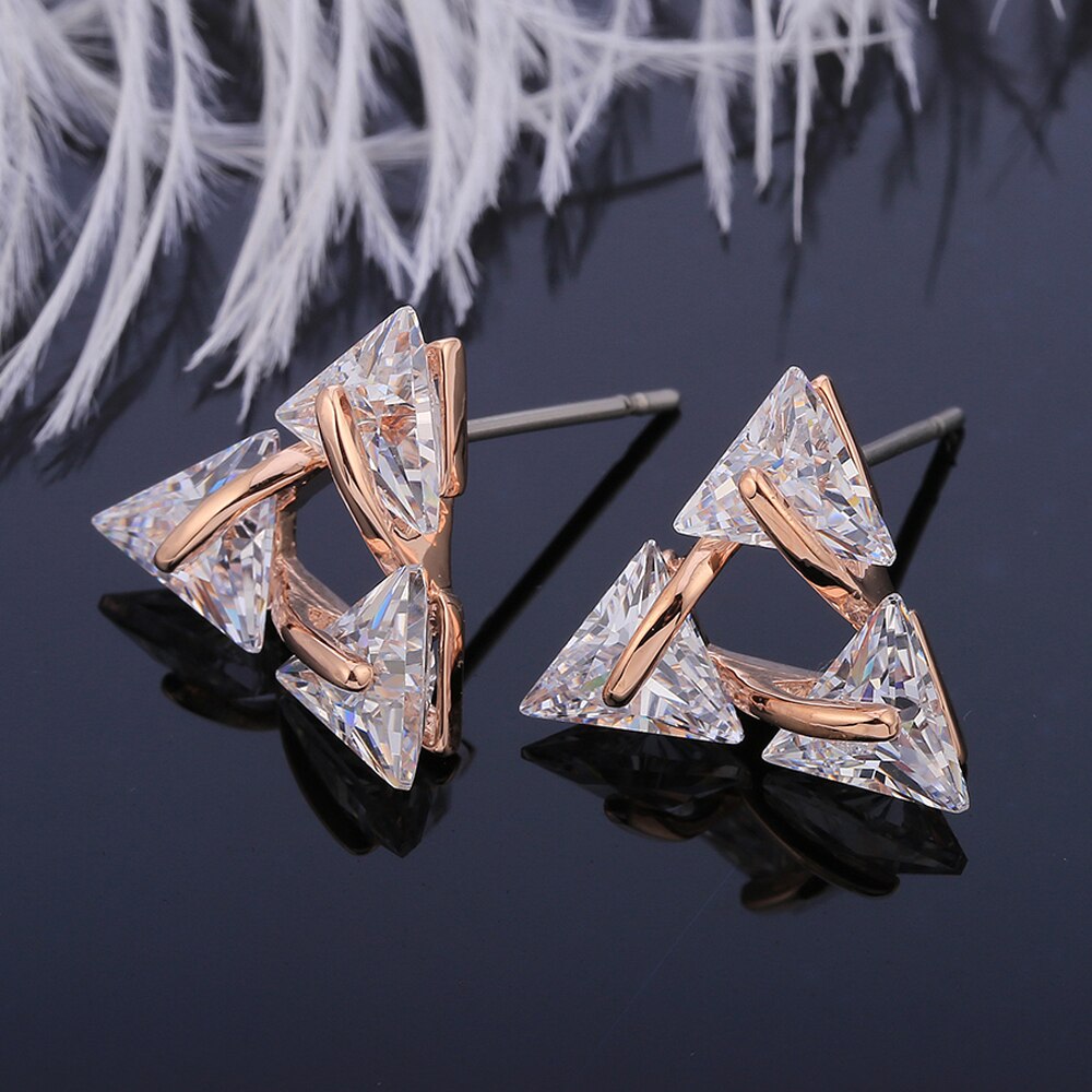 Trendy Simple Triangle Woman Earrings Rose Gold Silver Color Geometric Anti-Allergy Shiny CZ Zircon Stud Earring Women Jewelry