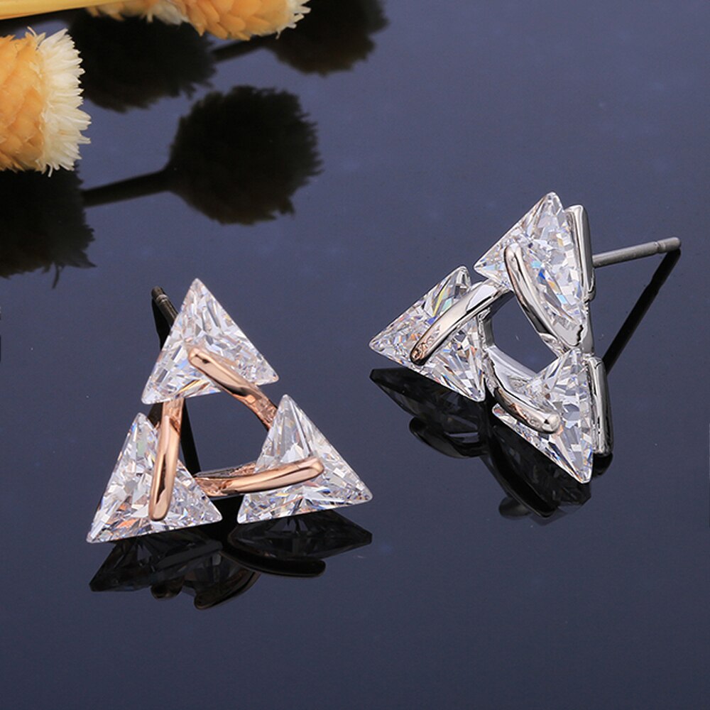 Trendy Simple Triangle Woman Earrings Rose Gold Silver Color Geometric Anti-Allergy Shiny CZ Zircon Stud Earring Women Jewelry
