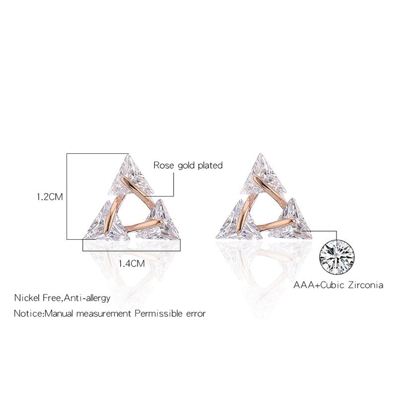 Trendy Simple Triangle Woman Earrings Rose Gold Silver Color Geometric Anti-Allergy Shiny CZ Zircon Stud Earring Women Jewelry