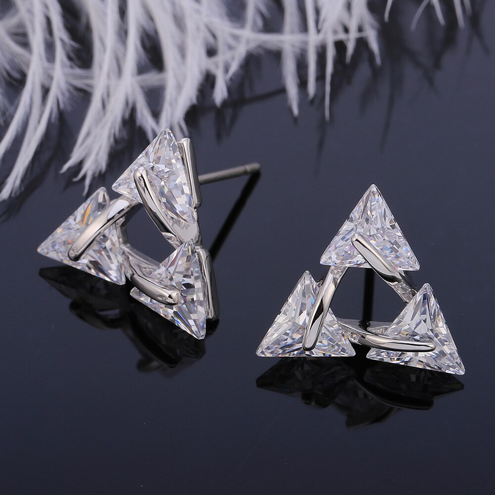 Trendy Simple Triangle Woman Earrings Rose Gold Silver Color Geometric Anti-Allergy Shiny CZ Zircon Stud Earring Women Jewelry