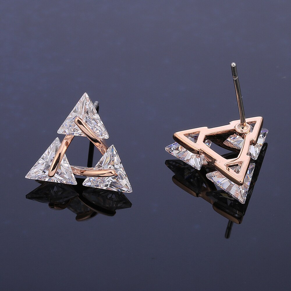 Trendy Simple Triangle Woman Earrings Rose Gold Silver Color Geometric Anti-Allergy Shiny CZ Zircon Stud Earring Women Jewelry