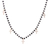 Trendy Stainless Steel Five Cross Pendant Necklace For Women Men Black Beads Long Necklaces Gold/ Silvery Sweater Chain Jewelry