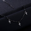 Trendy Stainless Steel Five Cross Pendant Necklace For Women Men Black Beads Long Necklaces Gold/ Silvery Sweater Chain Jewelry