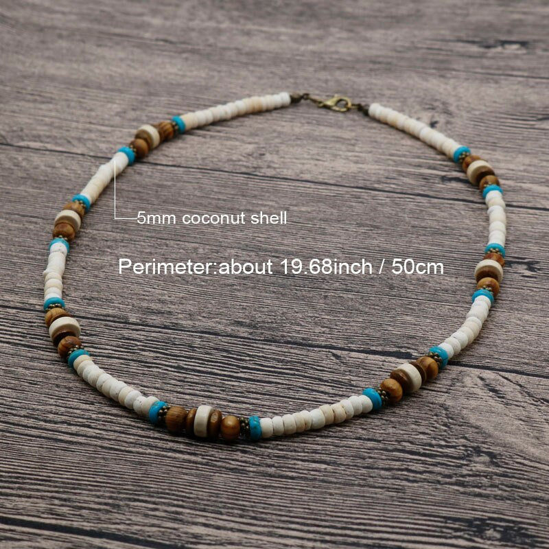 Trendy Summer Bohemia Ethnic White Coconut Surfer Necklace Men Tribal Jewelry Handmade Vintage Wooden Beads Necklace For Men