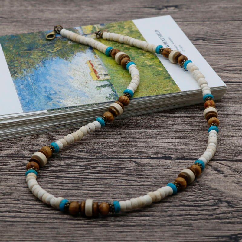 Trendy Summer Bohemia Ethnic White Coconut Surfer Necklace Men Tribal Jewelry Handmade Vintage Wooden Beads Necklace For Men