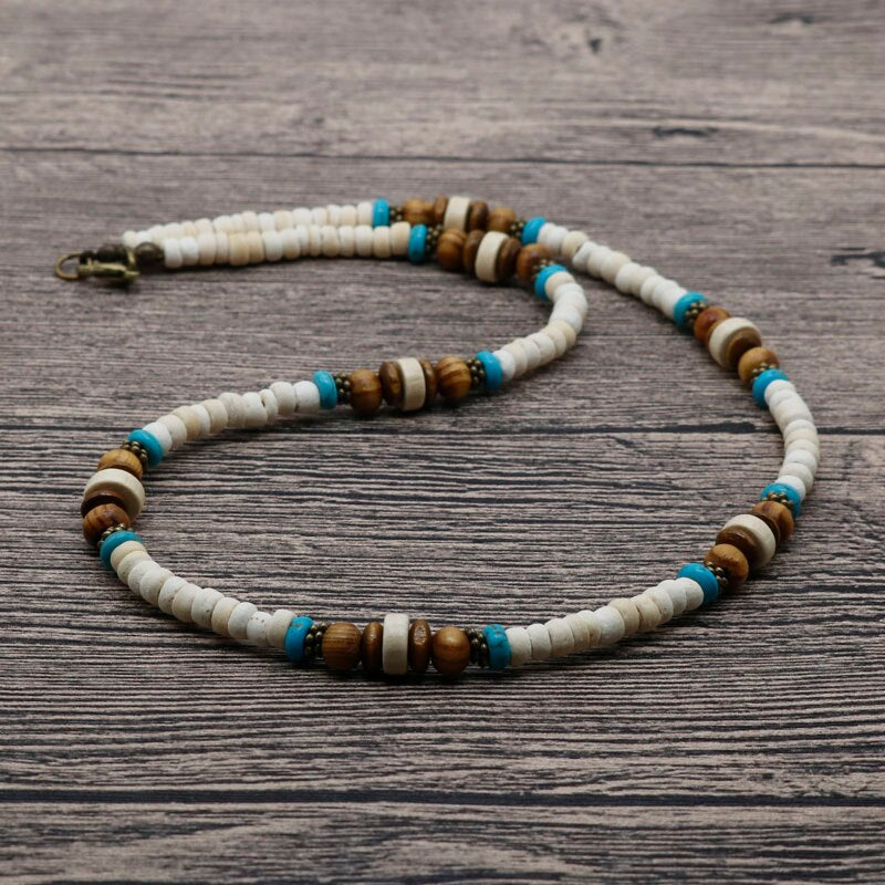 Trendy Summer Bohemia Ethnic White Coconut Surfer Necklace Men Tribal Jewelry Handmade Vintage Wooden Beads Necklace For Men