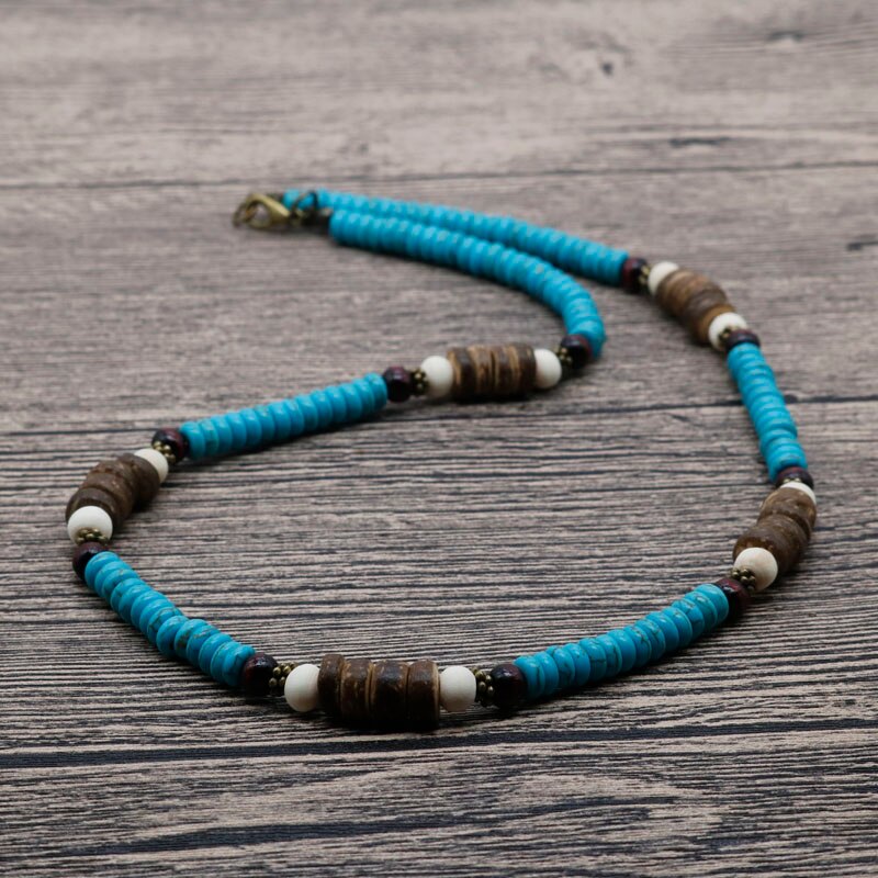 Trendy Summer Bohemia Ethnic White Coconut Surfer Necklace Men Tribal Jewelry Handmade Vintage Wooden Beads Necklace For Men