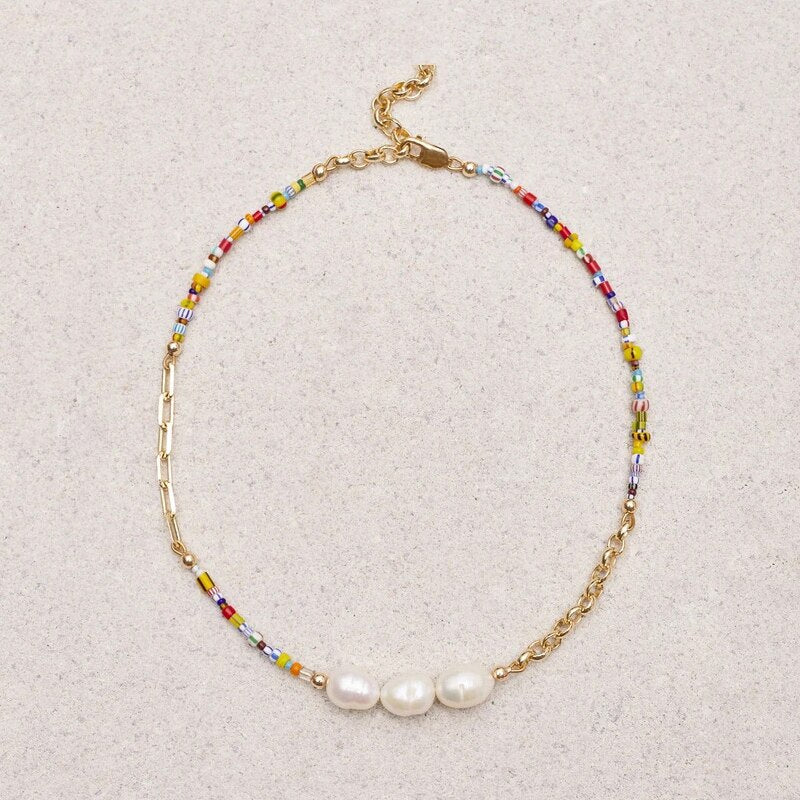 Trendy Temperament Natural Freshwater Pearl Necklace Female Punk Chain Colorful Bead Stitching Choker 2022 Bohemia Designer Jewe