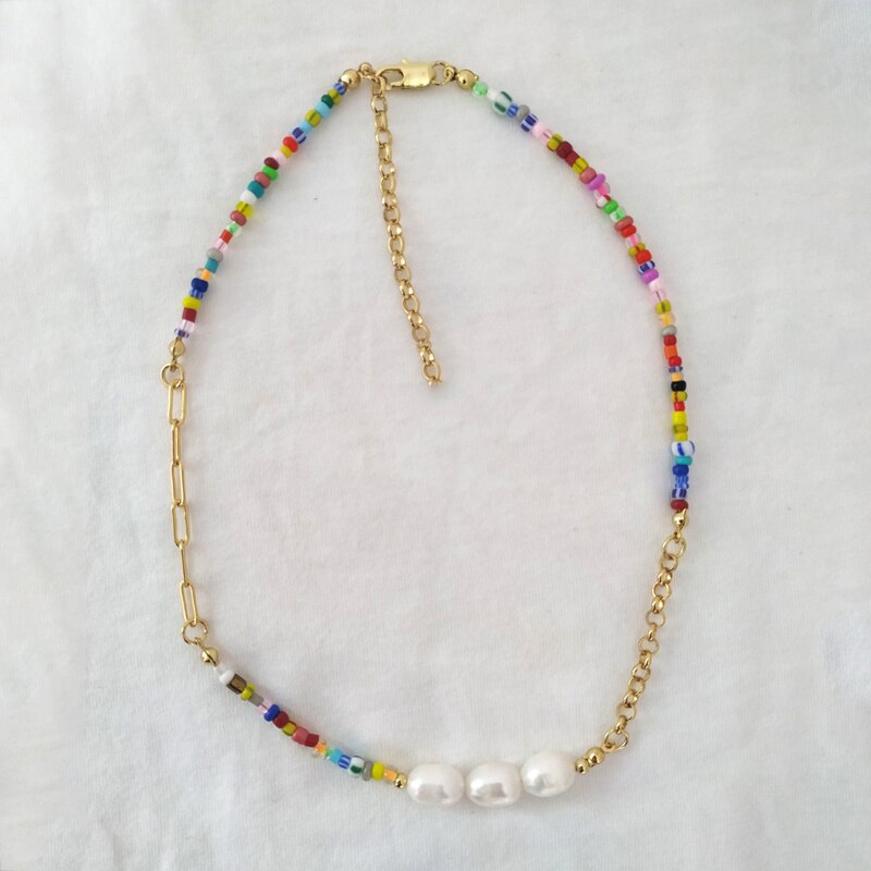 Trendy Temperament Natural Freshwater Pearl Necklace Female Punk Chain Colorful Bead Stitching Choker 2022 Bohemia Designer Jewe