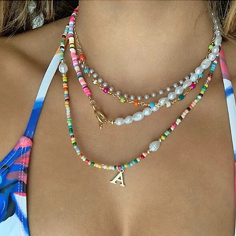 Trendy Temperament Natural Freshwater Pearl Necklace Female Punk Chain Colorful Bead Stitching Choker 2022 Bohemia Designer Jewe
