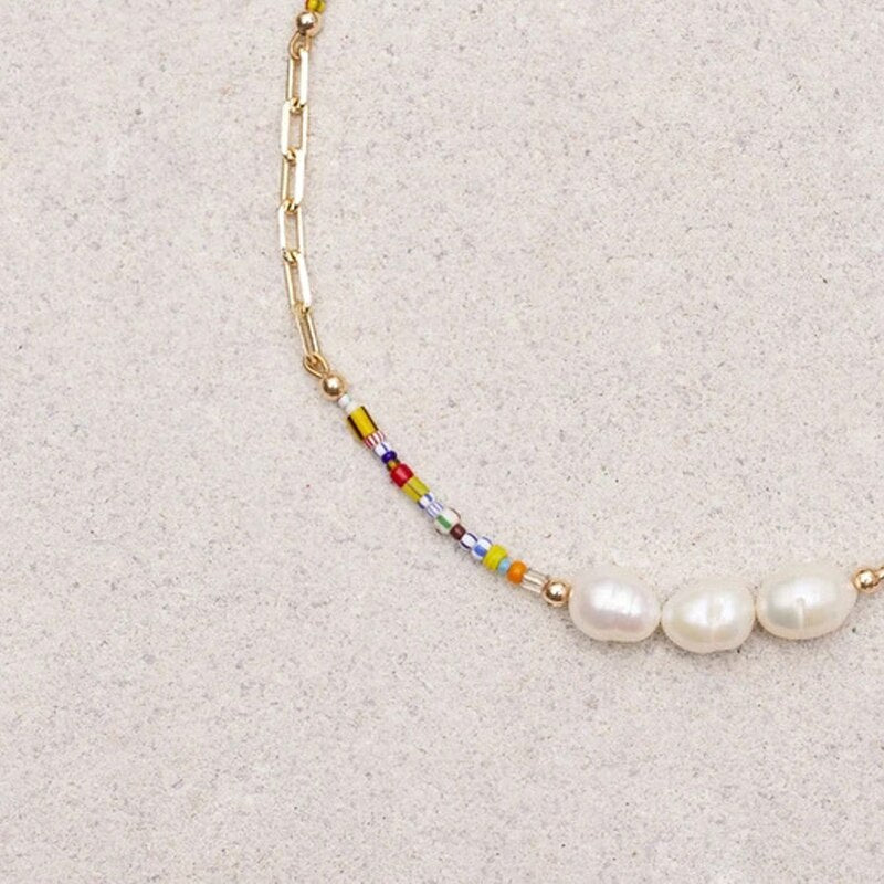 Trendy Temperament Natural Freshwater Pearl Necklace Female Punk Chain Colorful Bead Stitching Choker 2022 Bohemia Designer Jewe