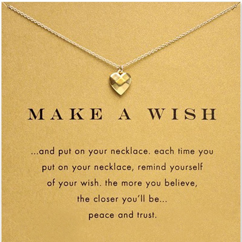Trendy Tiny Heart Necklace For Women Minimalist Pendant Gold Color Chain Choker Necklaces Make a Wish Gift Card mothers day