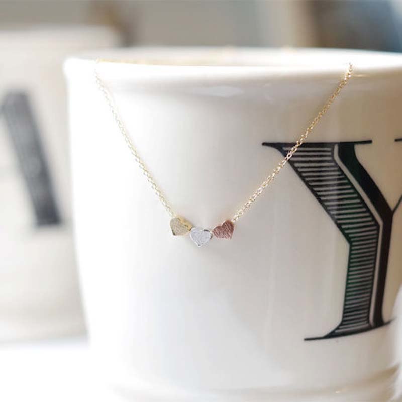 Trendy Tiny Three Heart Short Pendant Necklace Women Gold Color Chain Lover Lady Girl Gifts Bijoux Fashion Jewelry