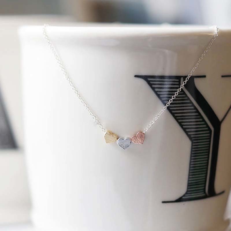 Trendy Tiny Three Heart Short Pendant Necklace Women Gold Color Chain Lover Lady Girl Gifts Bijoux Fashion Jewelry