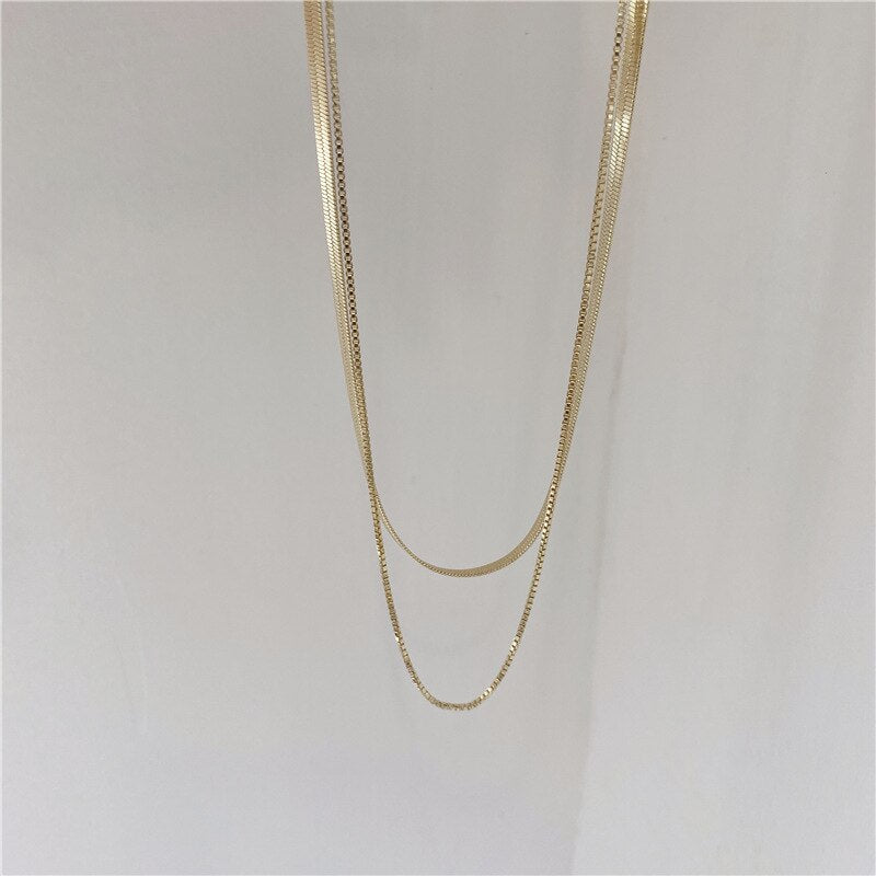 Trendy Titanium Steel Hip Hop Simple Short Choker Necklace Double Snake Bone Chain Non-Fading Necklace