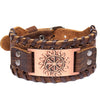 Trendy Totem Design Flame Symbol Thor Bracelet Men's Bracelet Genuine Leather Nordic Viking Accessories Party Jewelry