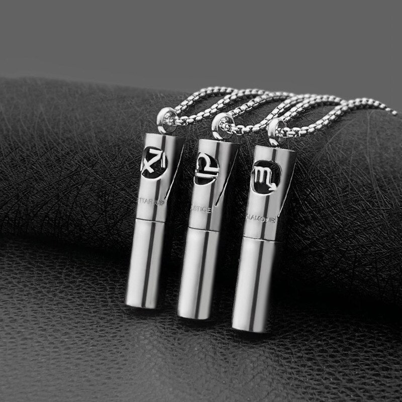 Trendy Twelve Constellation Perfume Essential Oil Aromatherapy Titanium Steel Pendant Trendy Men Necklace Wearing Pendant