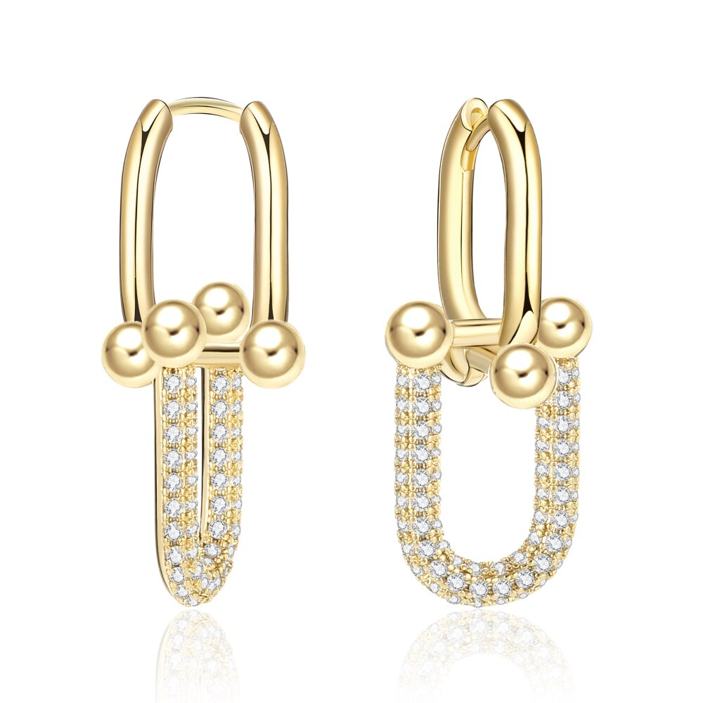 Trendy U Shap Lock Buckle Earrings for Women with CZ Stone Gold Silver Color Thick Link  Jewelry Gift