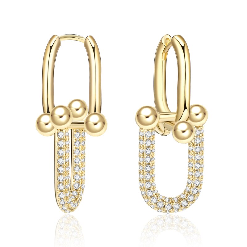 Trendy U Shap Lock Buckle Earrings for Women with CZ Stone Gold Silver Color Thick Link  Jewelry Gift