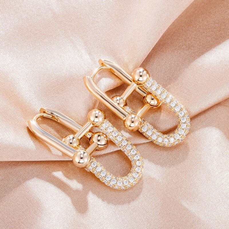 Trendy U Shap Lock Buckle Earrings for Women with CZ Stone Gold Silver Color Thick Link  Jewelry Gift