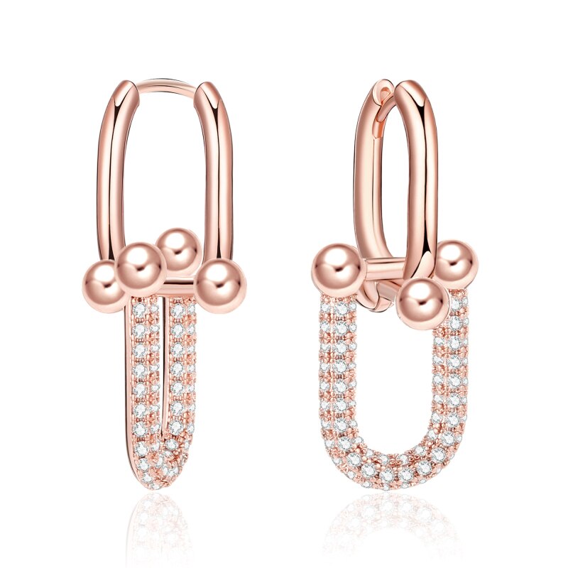 Trendy U Shap Lock Buckle Earrings for Women with CZ Stone Gold Silver Color Thick Link  Jewelry Gift