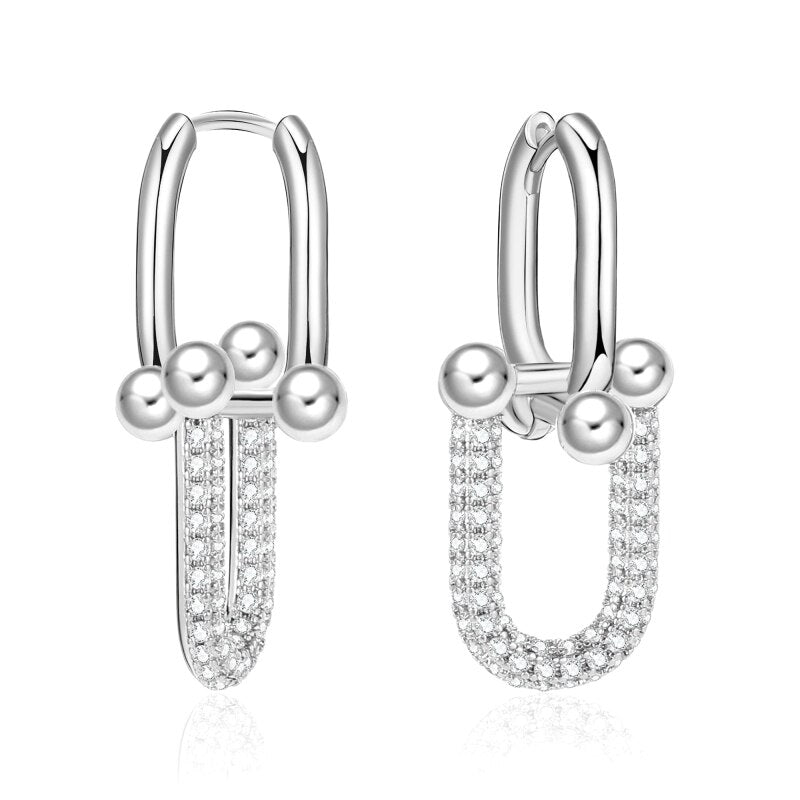Trendy U Shap Lock Buckle Earrings for Women with CZ Stone Gold Silver Color Thick Link  Jewelry Gift