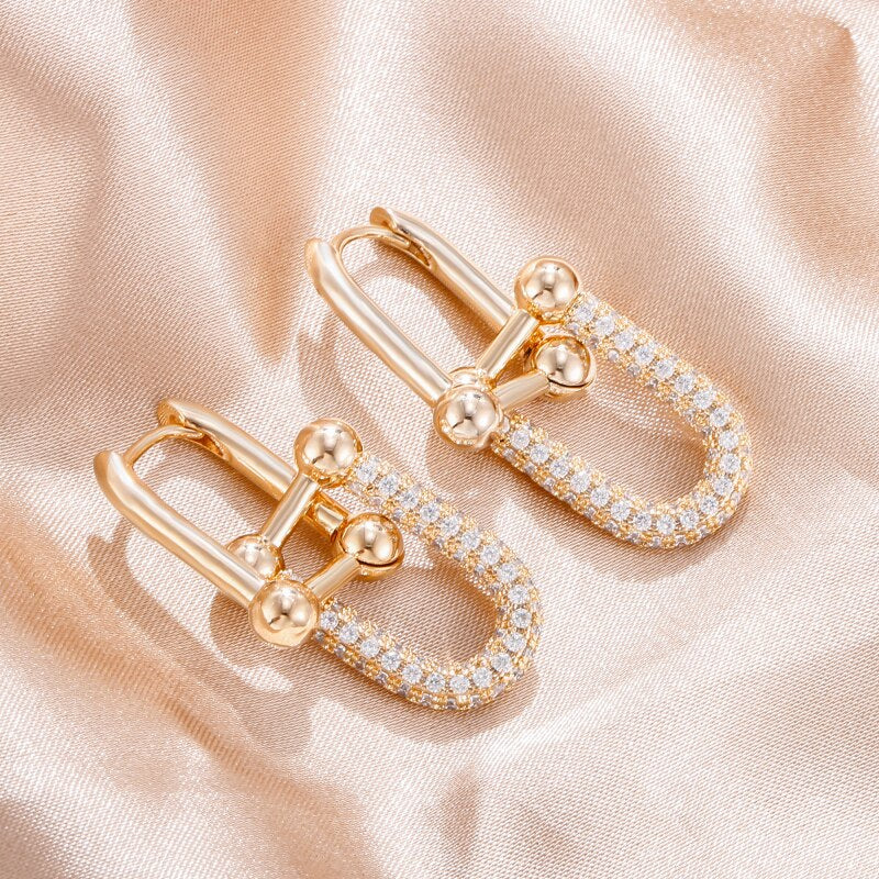 Trendy U Shap Lock Buckle Earrings for Women with CZ Stone Gold Silver Color Thick Link  Jewelry Gift