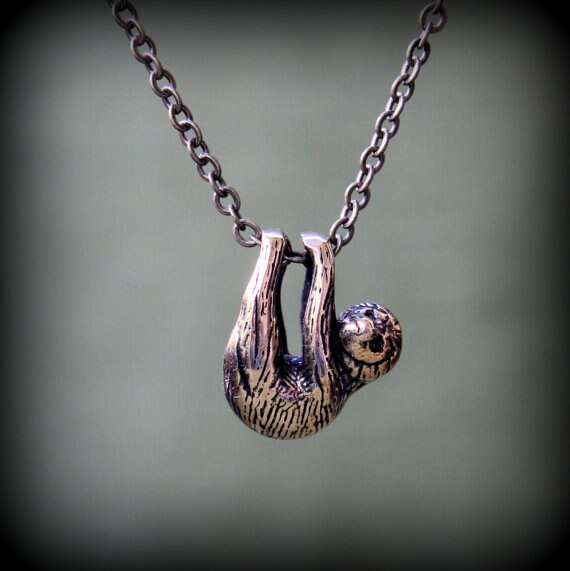 Trendy Vintage Baby Sloth Necklace Antique Silver color antique bronze color  Antique copper color sloth pendant