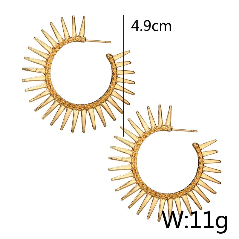 Trendy Vintage Ethnic Gold Metal Round Drop Earrings For Women Retro Geometric Big Statement Earring Female Baroque Jewelry Gift