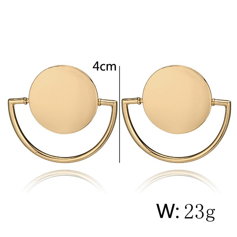 Trendy Vintage Ethnic Gold Metal Round Drop Earrings For Women Retro Geometric Big Statement Earring Female Baroque Jewelry Gift