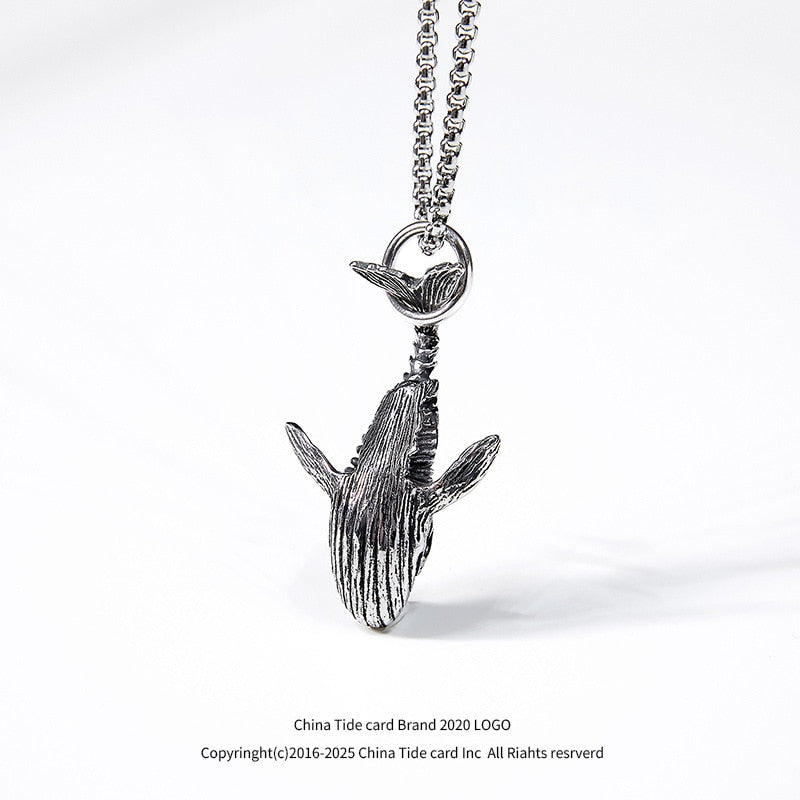 Trendy Whale Dolphin Pendant Necklace Vintage Hiphop Personality Necklace for Men Boys Jewelry