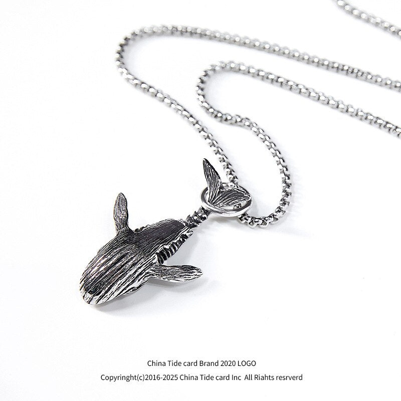 Trendy Whale Dolphin Pendant Necklace Vintage Hiphop Personality Necklace for Men Boys Jewelry