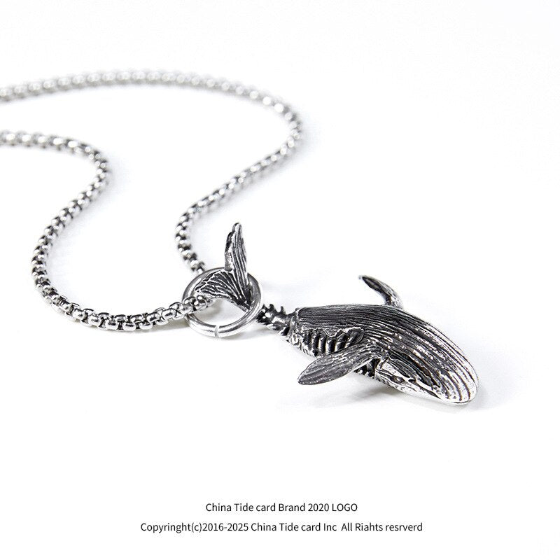 Trendy Whale Dolphin Pendant Necklace Vintage Hiphop Personality Necklace for Men Boys Jewelry