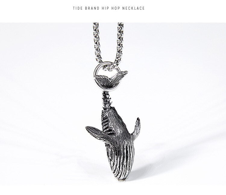 Trendy Whale Dolphin Pendant Necklace Vintage Hiphop Personality Necklace for Men Boys Jewelry