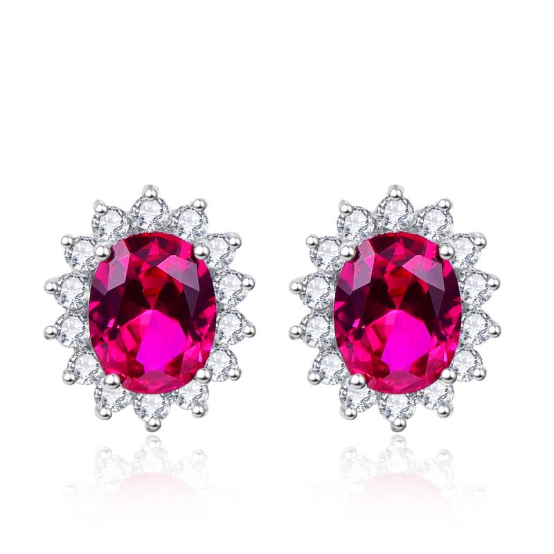 Trendy White 100% Real 925 Sterling Silver Earrings for Women Jewelry Cubic Zirconia Luxury Garnet Sun Flower Ruby Stud Earring