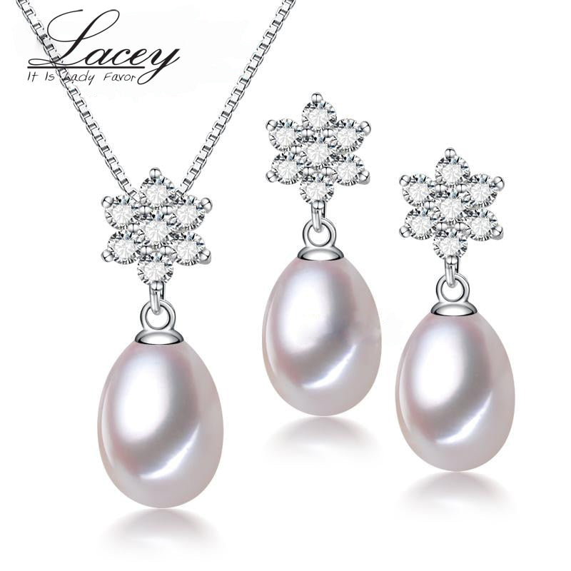 Trendy pearl jewelry sets women,real natural pearl pendant earring jewelry 925 silver mother birthd gifts white