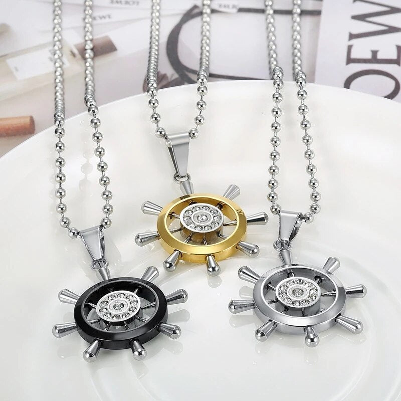 Trendy accessories hip hop punk accessories boat rudder steering wheel Pendant Stainless Steel Men's Necklace jewelry