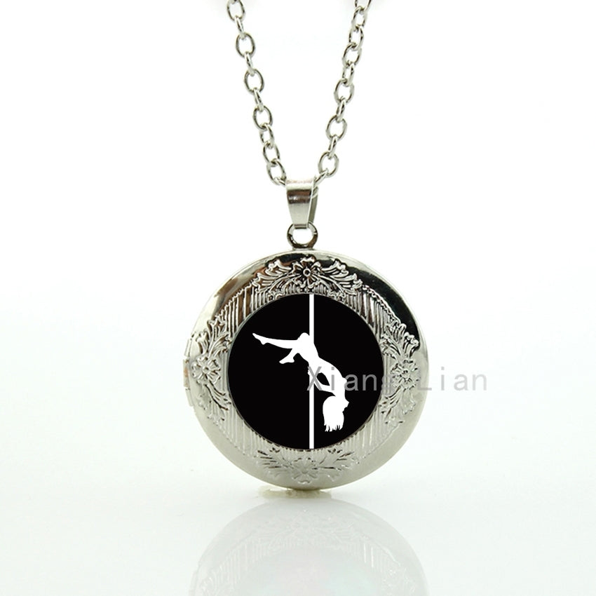 Trendy rave party holid jewelry beautiful mus note charm pole dancing art locket necklace fine plated silver necklace 032