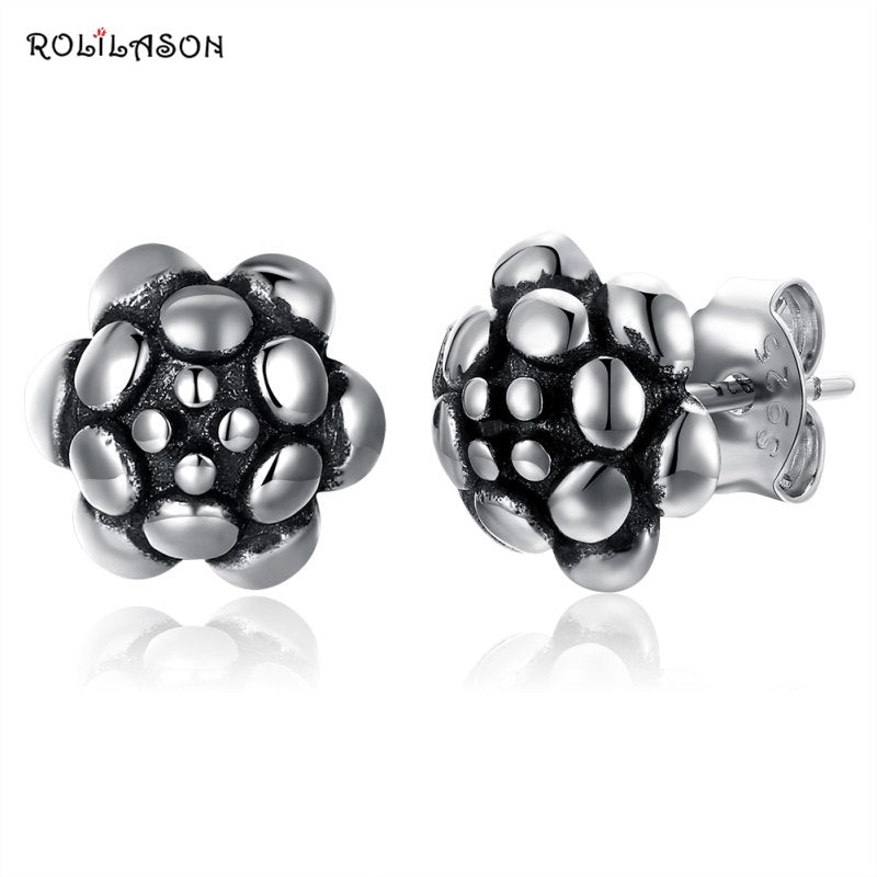 Trendy real 925 sterling silver created Rose flower vintage stud earrings for girl earring pure silver jewelry 1.66g SE15