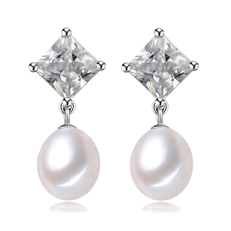 Trendy zircon 925 sterling silver earrings for women,real natural grey pearl earrings birthd return gift