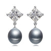 Trendy zircon 925 sterling silver earrings for women,real natural grey pearl earrings birthd return gift