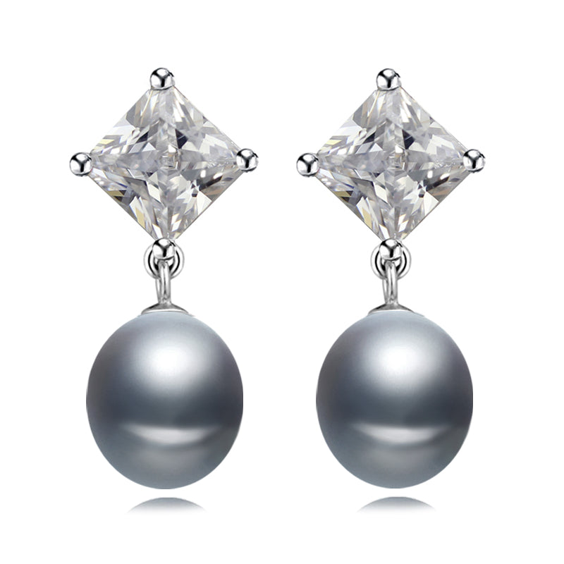 Trendy zircon 925 sterling silver earrings for women,real natural grey pearl earrings birthd return gift
