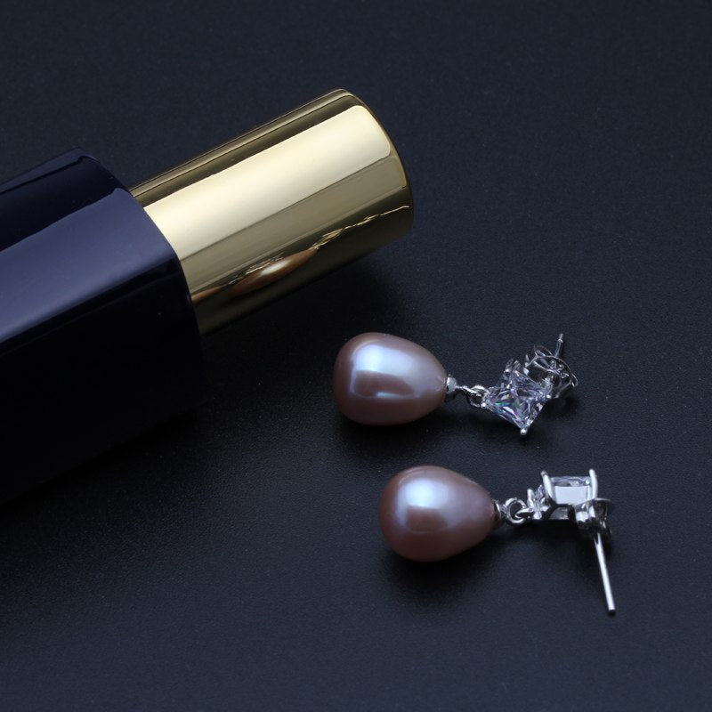 Trendy zircon 925 sterling silver earrings for women,real natural grey pearl earrings birthd return gift