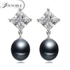 Trendy zircon 925 sterling silver earrings for women,real natural grey pearl earrings birthd return gift