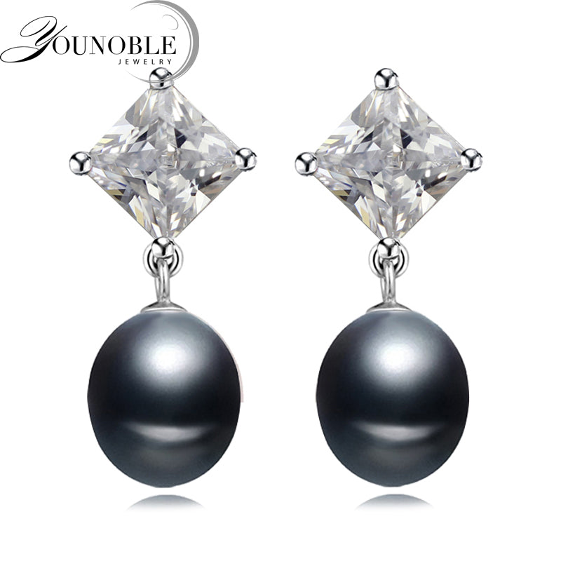 Trendy zircon 925 sterling silver earrings for women,real natural grey pearl earrings birthd return gift