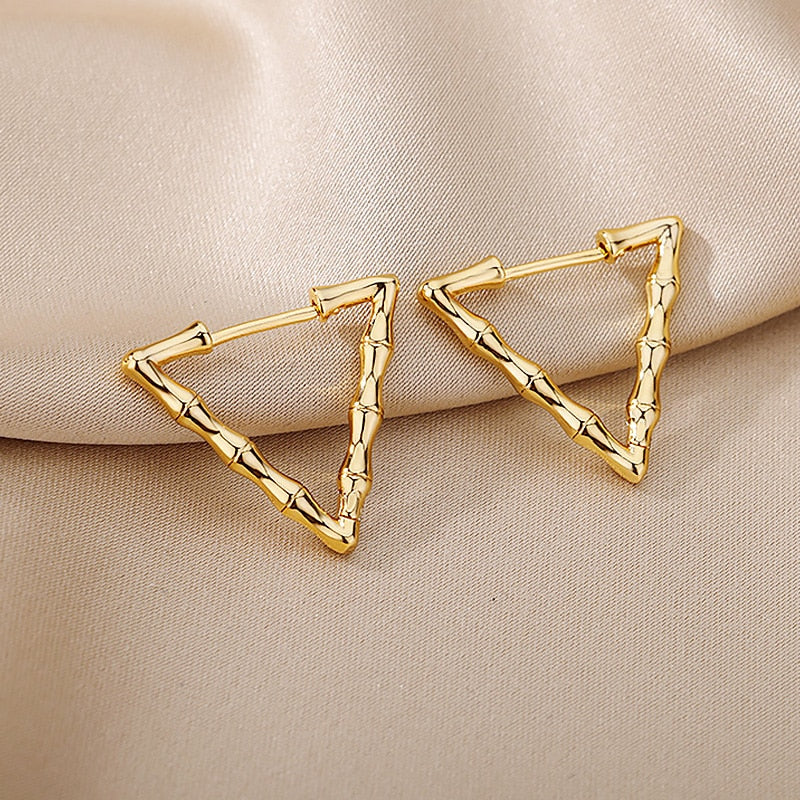 Triangle Bamboo Earrings for Women Stainless Steel Hoop Earrings 2023 Trend Classic Wedding Couple Jewelry boucle oreille femme