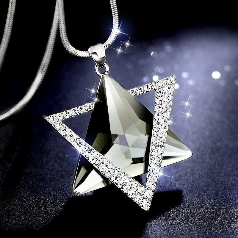 Triangle Crystal Inlaid Hexagonal Pendant Necklace Women's Necklace MetalSliding Sweater Chain Pendant Accessories Party Jewelry